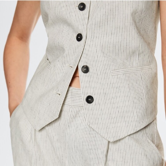 Mango MNG Tailored Linen Vest Neutral Like New NWOT - Picture 4 of 8